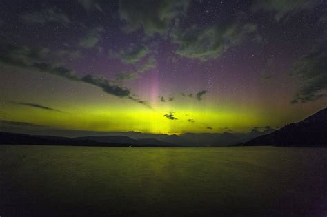 Aurora Borealis At Lake Mcdonald At Glacier National Park Montana