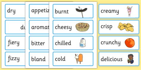 This type of description is important for many reasons. Food Adjectives Word Cards with Pictures (teacher made)