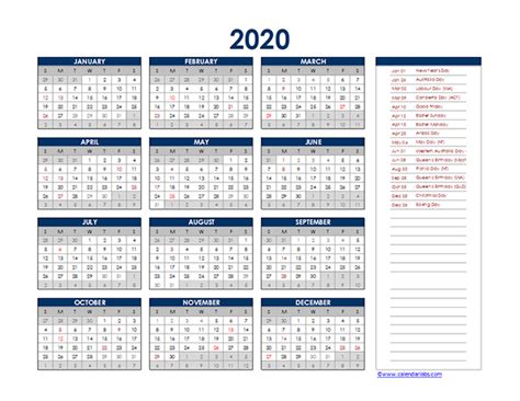 2020 Australia Yearly Excel Calendar Free Printable Templates Gambaran