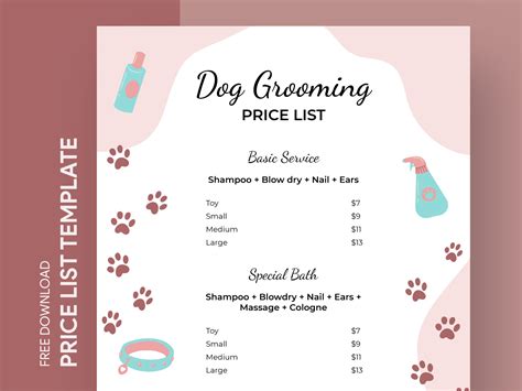 Dog Grooming Price List Free Google Docs Template by Free Google Docs