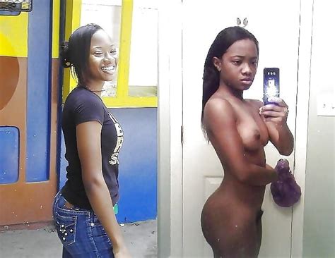 Ebony Black Dressed Undressed Before After Clothed Naked Photos