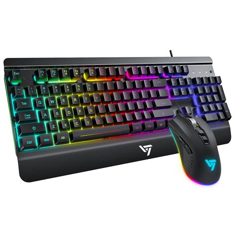 VictSing Gaming Keyboard And Mouse Combo Metallic Surface Rainbow