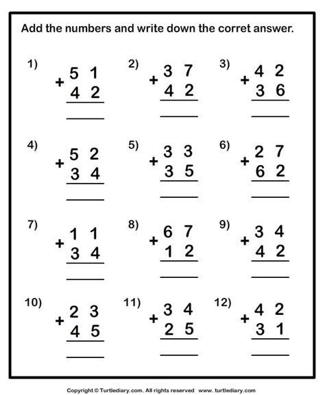 Adding 2 Numbers Worksheet