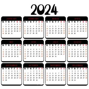 2024 Calendario En Blanco Y Negro Calendario De Escritorio Simple