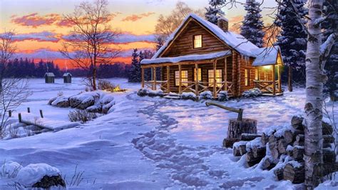 Winter Cabin Wallpaper For Desktop Images