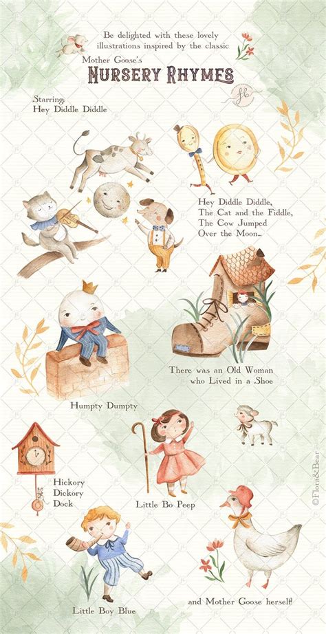 Watercolor Clipart Mother Goose Nursery Rhymes Digital Etsy Nursery