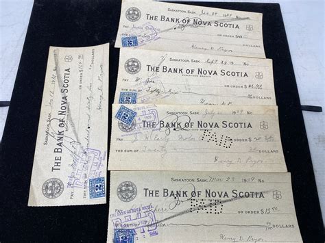 lot of 5 band of nova scotia cheques with 2 cent stamps 1920 s schmalz auctions