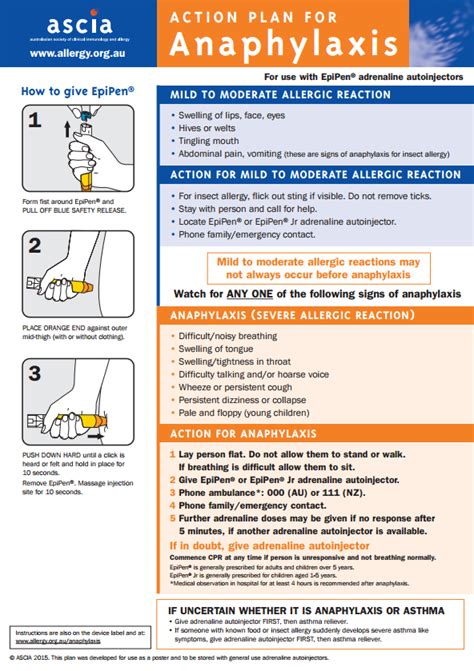 Printable Anaphylaxis Action Plan