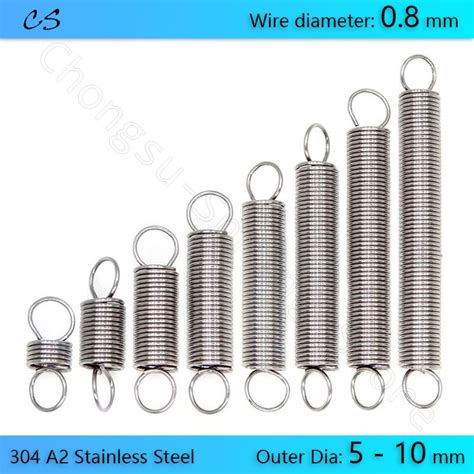 10pcs 08mm Tension Spring With Hooks A2 Stainless Steel 08mm Wire Dia
