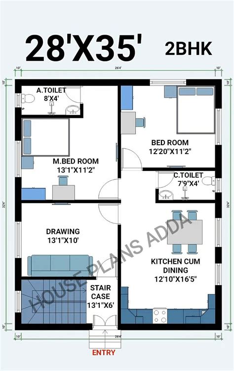 2 Bhk Residence Plan Stated In This Auto Cad Drawing File Download This