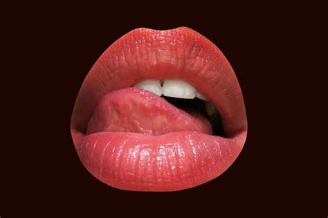 Premium Photo Female Mouth Isolated With Red Lipstick And Tongue