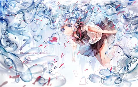 Animal Aqua Eyes Aqua Hair Barefoot Bottle Miku Bow Fish Hatsune Miku