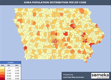 Iowa Zip Code Map And Population List In Excel
