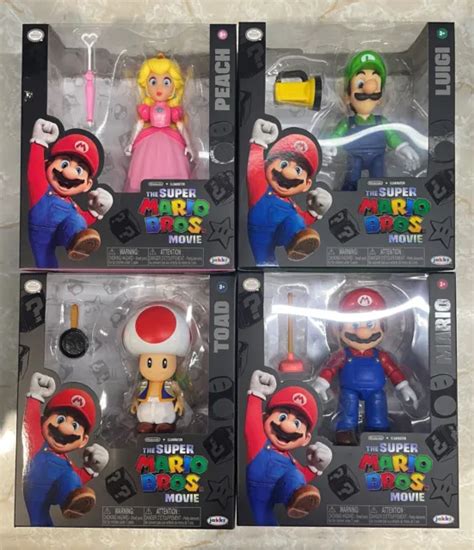 THE SUPER MARIO Bros Movie 4 Set Mario Luigi Peach Toad From Jakks