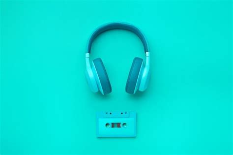 Turquoise Headphones With Audio Cassette Audio Cassette Cassette