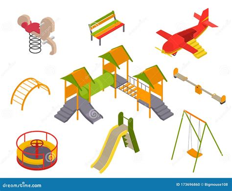 Kid Playground Elements 3d Icon Set Isometric View Vector Stock Vector