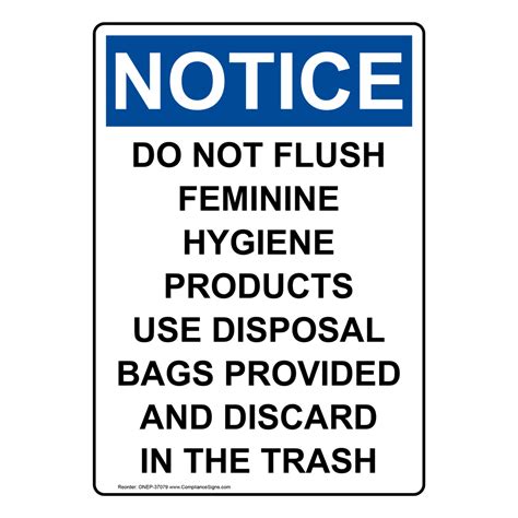 Osha Do Not Flush Feminine Hygiene Products Use Sign One 37079