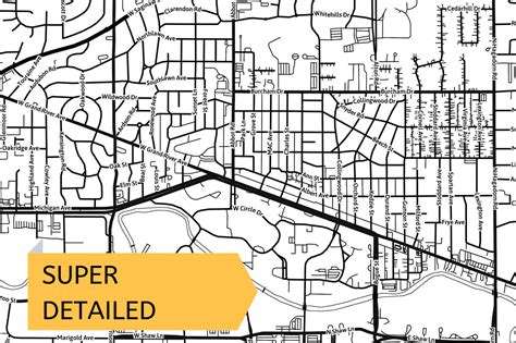 Printable Map Of East Lansing Mi With Street Names Michigan Etsy