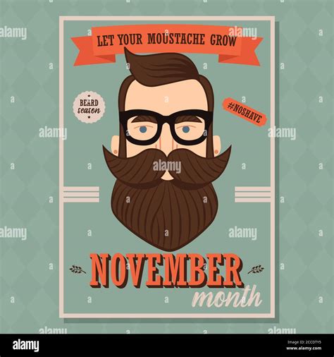 no shave november poster design prostate cancer awareness hipster man with beard and moustache