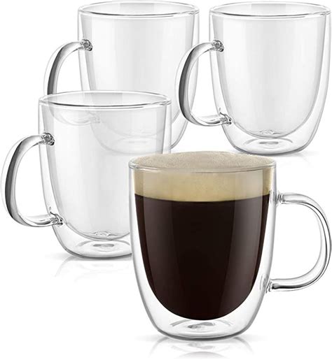 Large Clear Coffee Mugs Set Of 4 Double Wall Insulated
