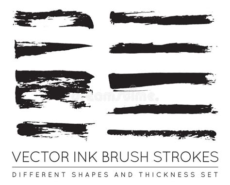 Set Of Vector Black Pen Ink Brush Strokes Grunge Ink Brush Stroke