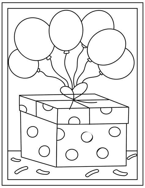 Birthday Present And Balloon Coloring Page Etsy