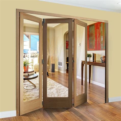 Freefold Oak Pattern 10 Style Folding 3 Door Set With Clear Glass