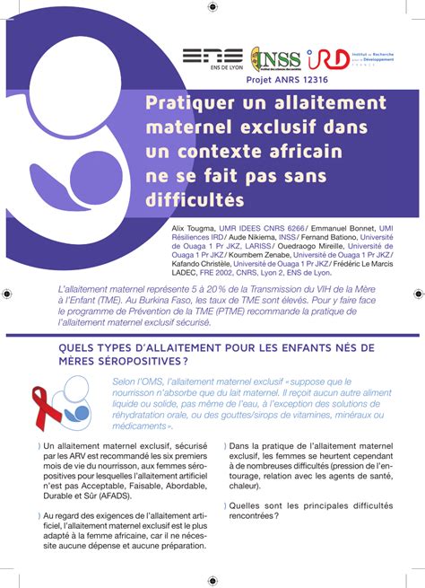 PDF Pratiquer Un Allaitement Maternel Exclusif Dans Un Contexte