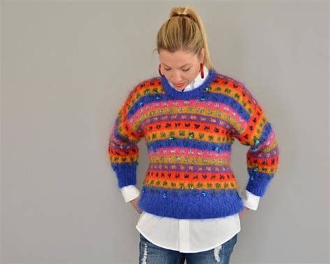 80s Cropped Sweater Vintage Eighties Ladies Multicolor Dot Sweaters