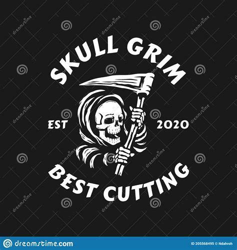 Skull Of Grim Reaper With The Sickle Logo Vector Illustration Stock