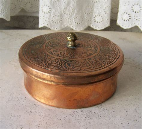 Vintage Copper Trinket Box Copper Candy Box Oriental Motif