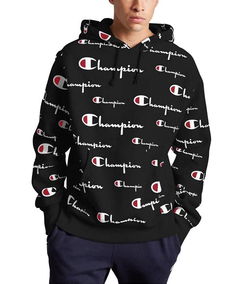Champion Fleece All Over Logo Mens Hoodie In Black For Men Save 1 Lyst