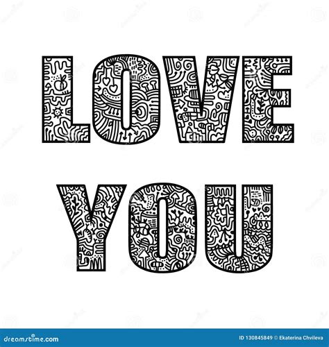 Love You Doodle Lettering Illustration Hand Drawn For Prints Posters T