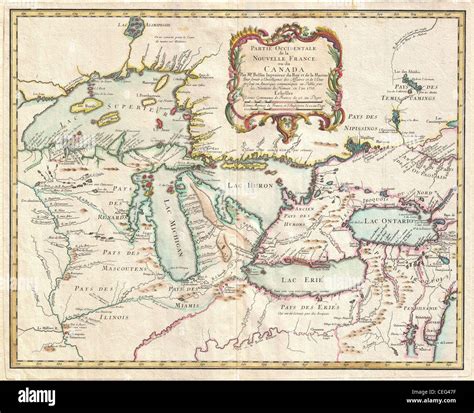 1755 Bellin Mappa Della Regione Dei Grandi Laghi Foto Stock Alamy