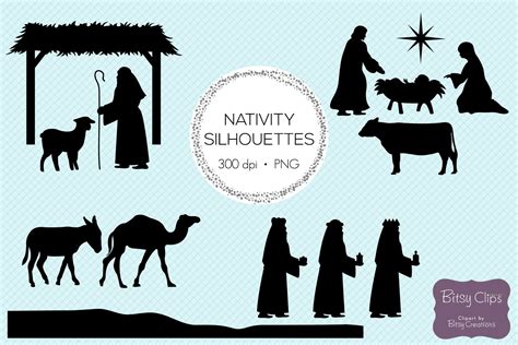 Christmas Nativity Silhouettes Digital Art Set Clipart 143343