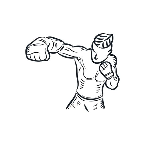 Premium Vector Boxer Boxing Hand Drawn Line Drawing Sport Man Punch