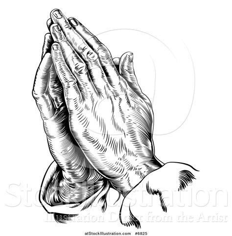 Vector Illustration Of A Black And White Engraved Praying