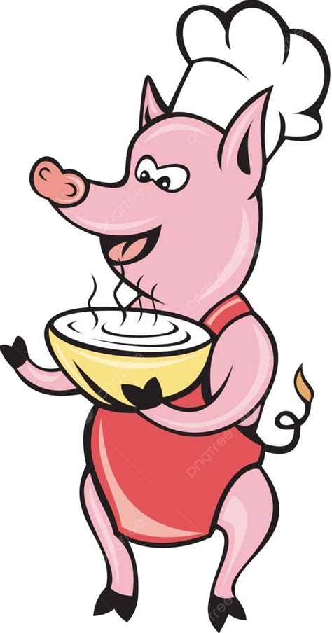 Happy Pig Chef Cook Baker Soup Bowl Artwork Front Illustration Vector