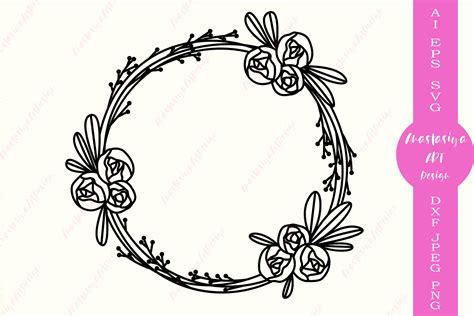 Floral Monogram Frame Svg Files Rose Clipart Circle M