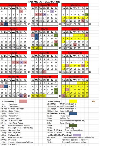 Those not in bold apply only to the pittsburgh campus. SALT AND LIGHT HomeSchool PENANG: ACADEMIC CALENDAR-2017