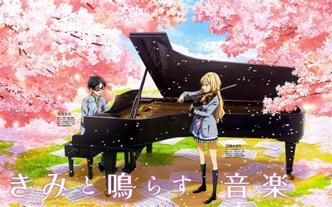Anime Series Girl Male Piano Violin Music Sakura Couple