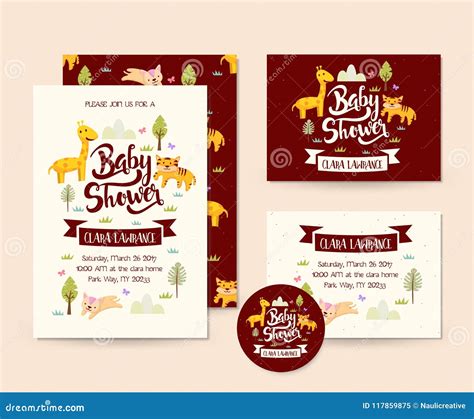 Nette Abenteuer Thema Babyparty Einladungs Karten Illustrations