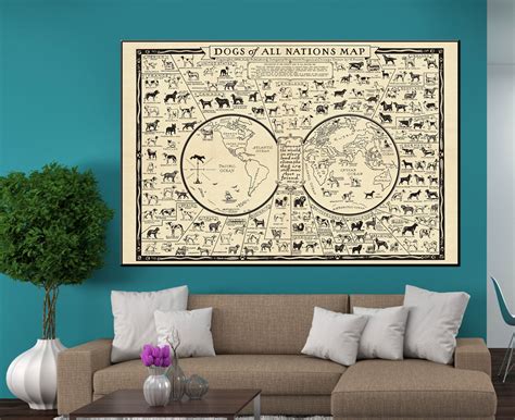 Dog Breeds Canvas Dogs Of All Nations Map Canvas Dogs Map Wall Art