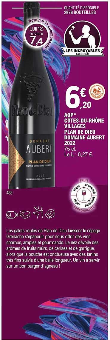 Promo Aop Côtes du rhône Villages Plan De Dieu Domaine Aubert 2022 chez