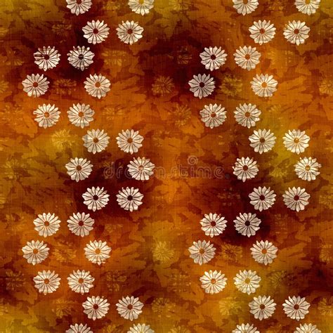 Seamless Modern Sepia Brown Flower Blockprint Print Grunge Watercolor