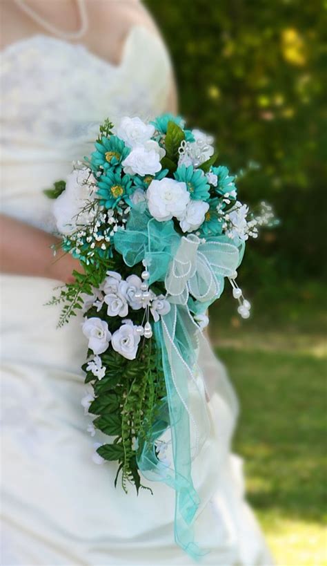 Turquoise Coral And White Wedding Bouquets For Sale Coral And White