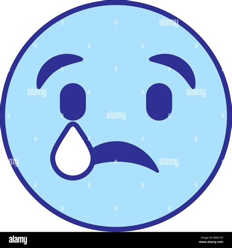 Cute Smile Emoticon Sad Tear Blue Stock Vector Image And Art Alamy