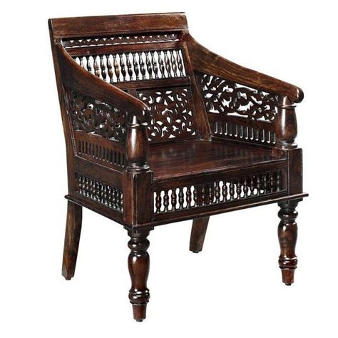 Home Decorators Collection Maharaja Walnut Brown Wood Hand Carved Arm