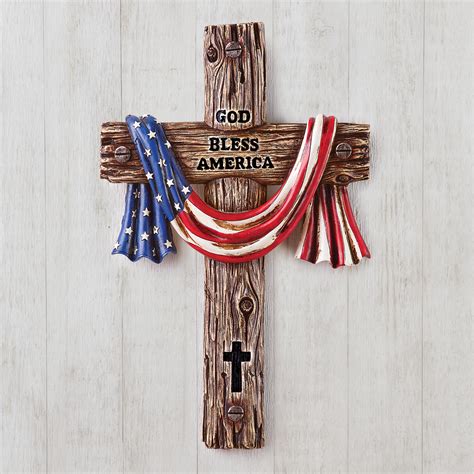 God Bless America Hand Painted Cross With Draped Flag Hand