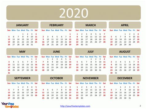 The free template also available in xls/xlsx, pdf and jpg format for download. Printable calendar 2020 template - Free PowerPoint Templates